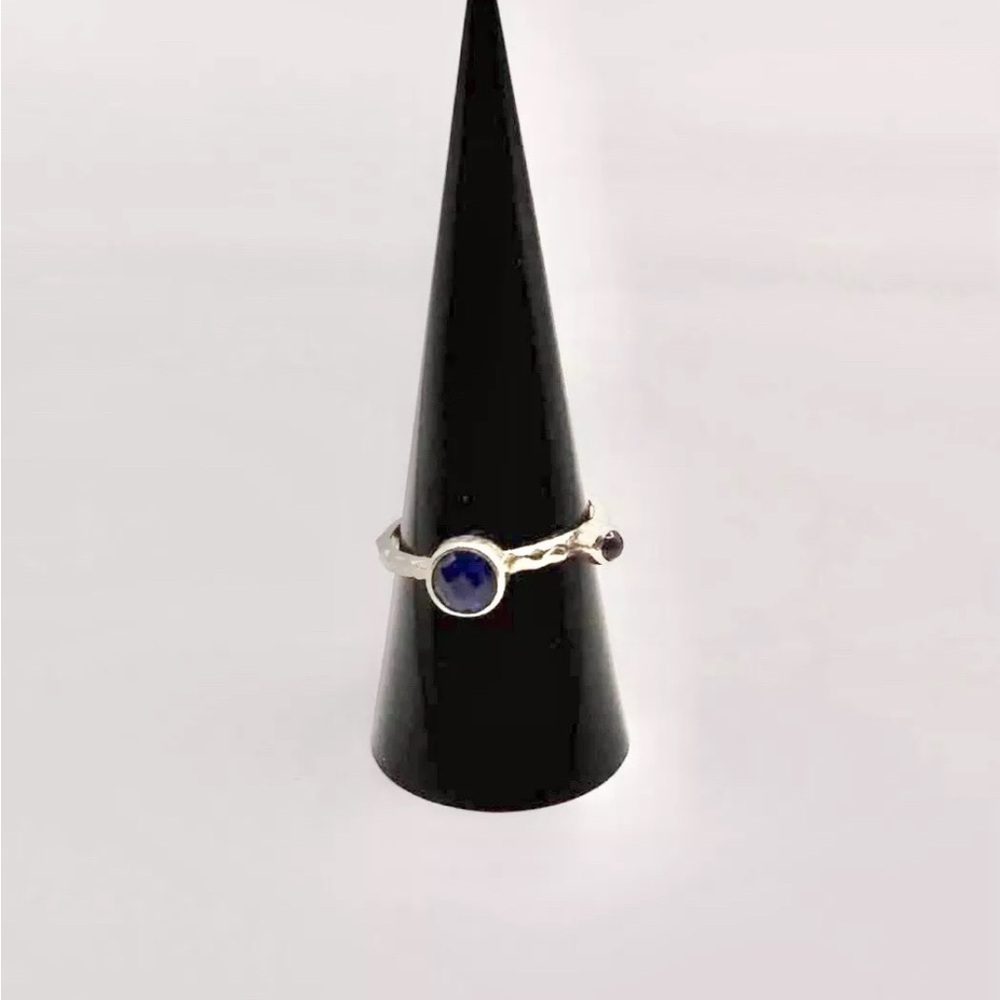 Vintage Lori Bonn Sapphire Rose Cut & Amethyst Cabochon Sliver 925 Ring Size 9